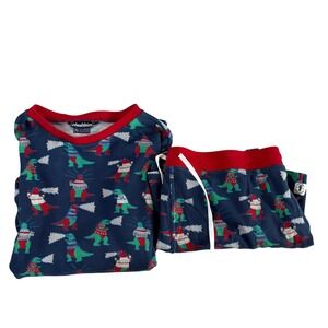Chubbies Pajama lounge Set Men XL Navy Dinosaur Christmas Waffle Knit Top Shorts
